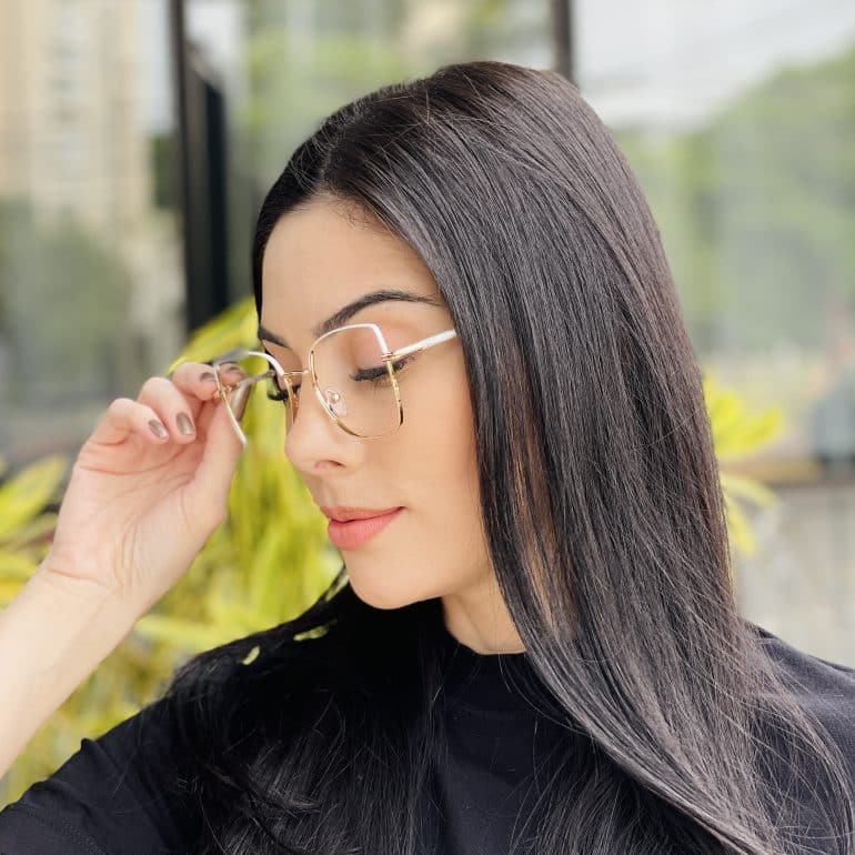 safine com br oculos de grau feminino quadrado branco e dourado yasmim 2
