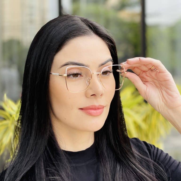 safine com br oculos de grau feminino quadrado branco e dourado yasmim 4