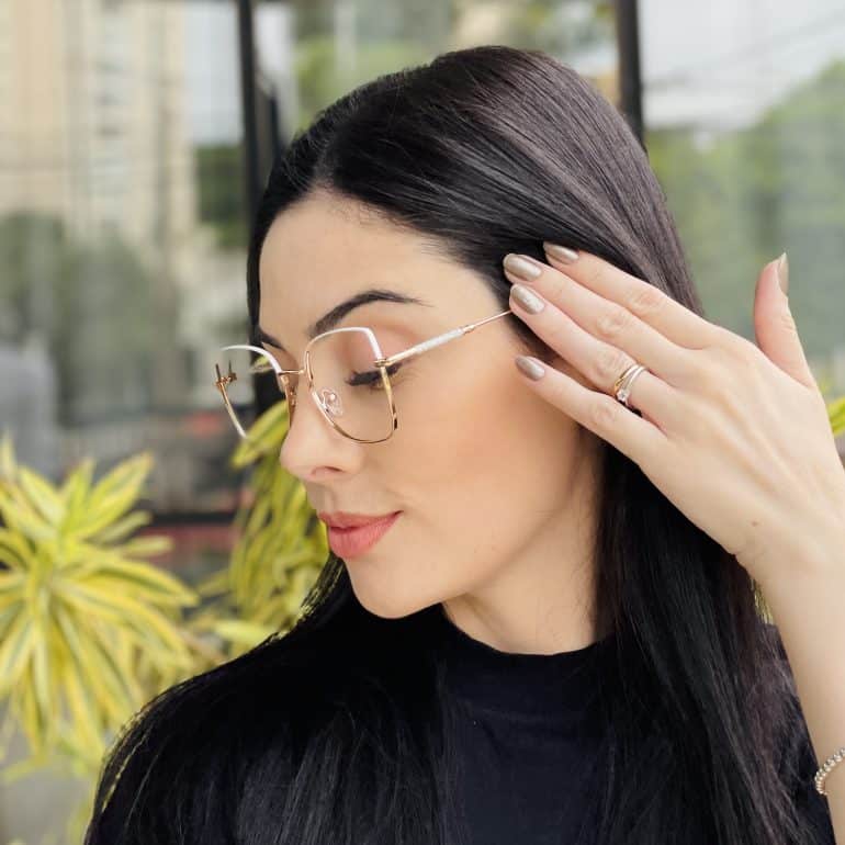safine com br oculos de grau feminino quadrado branco e dourado yasmim 5