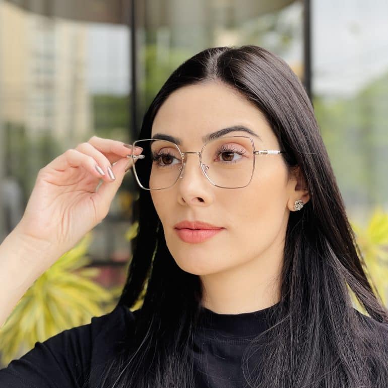 safine com br oculos de grau feminino quadrado prata yasmim 3