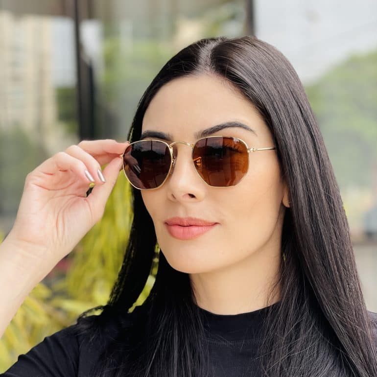 safine com br oculos de sol feminino hexagonal marrom camila 1