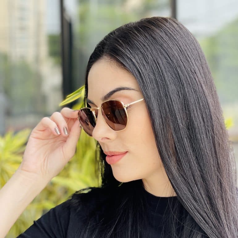 safine com br oculos de sol feminino hexagonal marrom camila 2