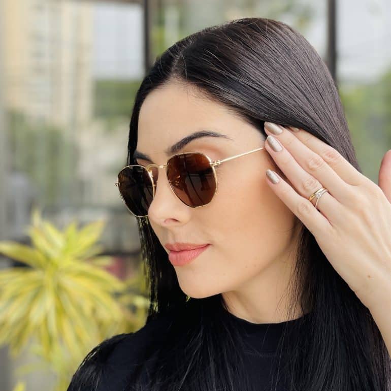 safine com br oculos de sol feminino hexagonal marrom camila 4