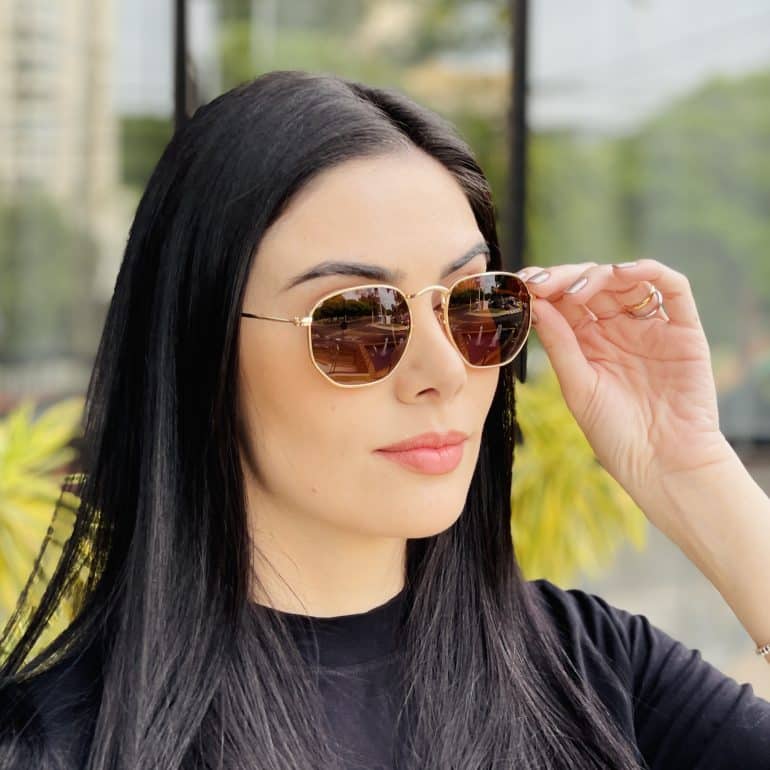 safine com br oculos de sol feminino hexagonal marrom camila 5