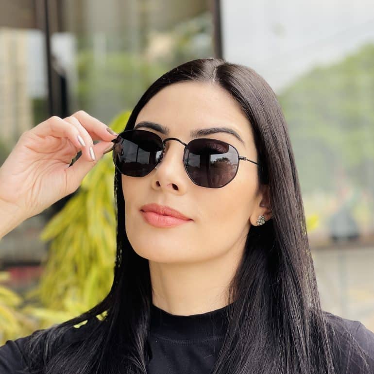 safine com br oculos de sol feminino hexagonal preto camila 3