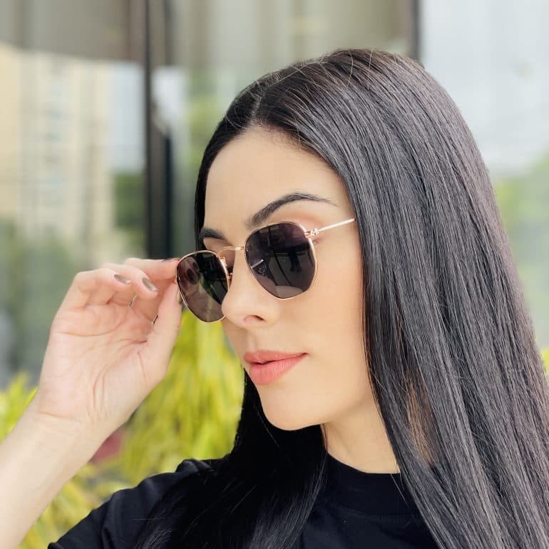 safine com br oculos de sol feminino hexagonal preto e rose camila 2