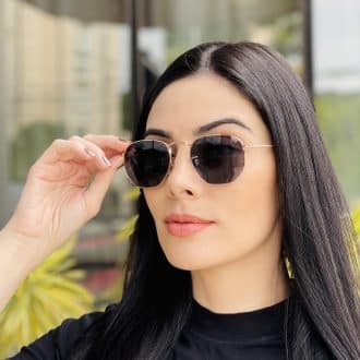 safine com br oculos de sol feminino hexagonal preto e rose camila 3