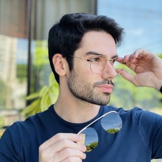safine com br oculos 2 em 1 clip on masculino hexagonal dourado com marrom 1