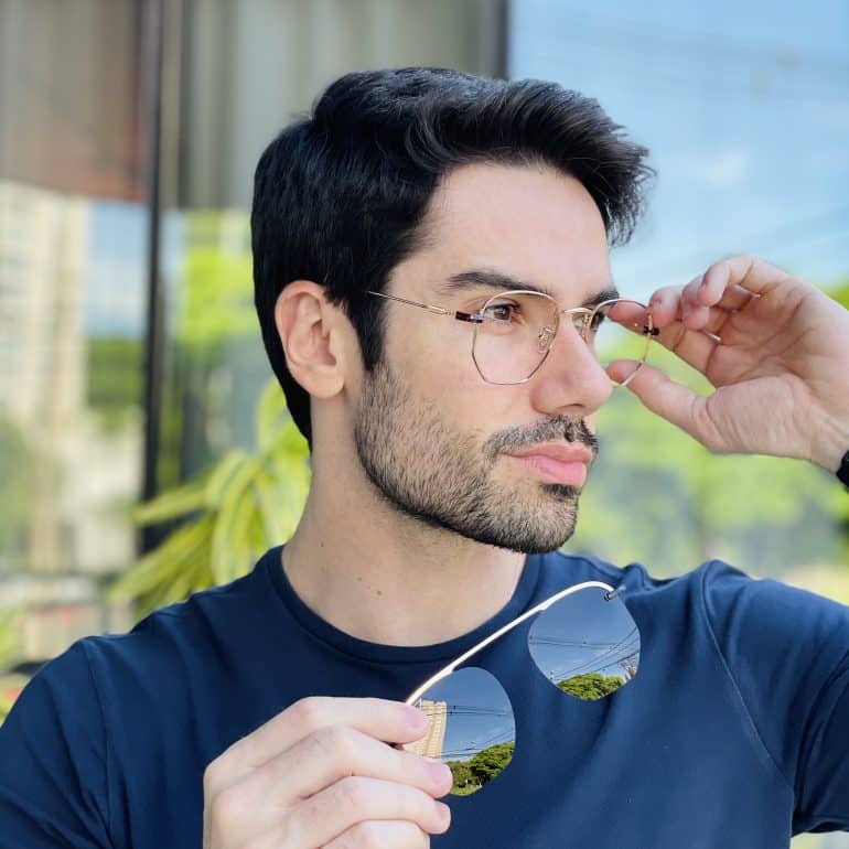 safine com br oculos 2 em 1 clip on masculino hexagonal dourado com marrom 1