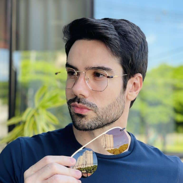 safine com br oculos 2 em 1 clip on masculino hexagonal dourado com marrom 2