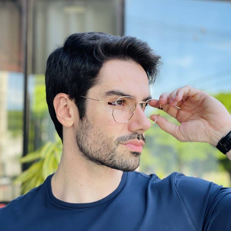 safine com br oculos 2 em 1 clip on masculino hexagonal dourado com marrom 4