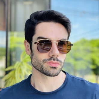 safine com br oculos 2 em 1 clip on masculino hexagonal dourado com marrom 6