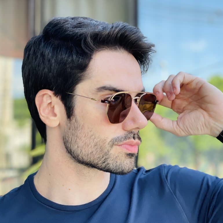 safine com br oculos 2 em 1 clip on masculino hexagonal dourado com marrom 7