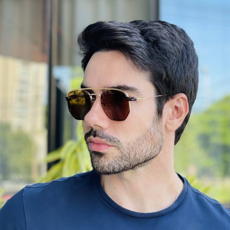 safine com br oculos 2 em 1 clip on masculino hexagonal dourado com marrom 8