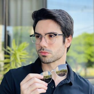 safine com br oculos 2 em 1 clip on masculino redondo azul transparente joao 1