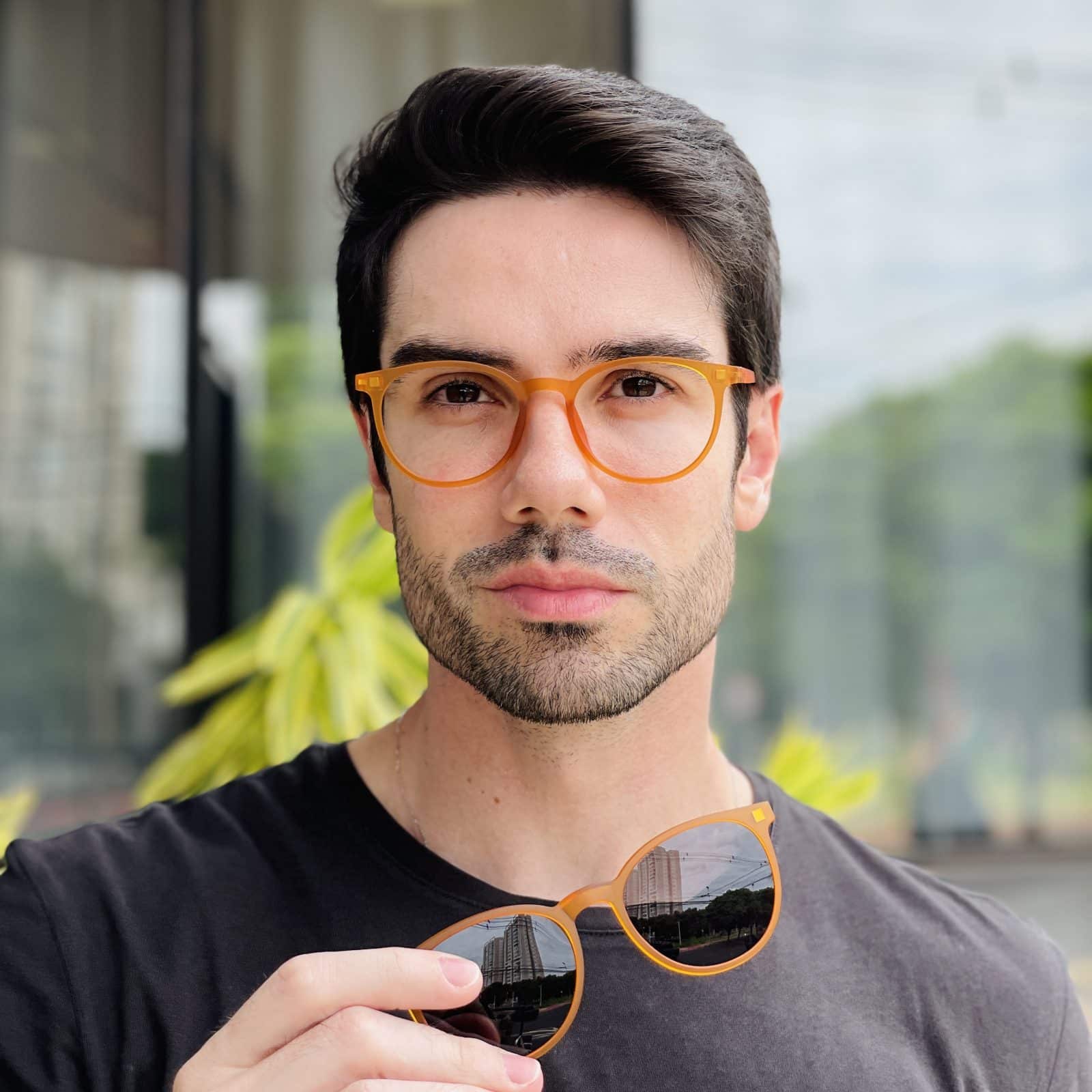 Óculos 2 em 1 Clip-On Masculino Redondo Caramelo Otto