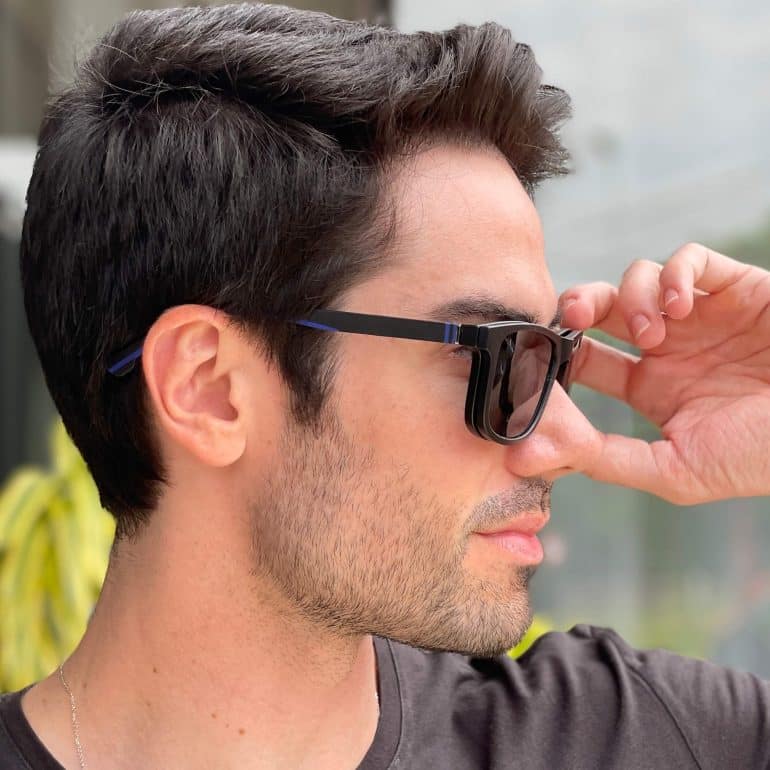 safine com br oculos 2 em 1 clip on masculino retangular preto e azul felippe 2