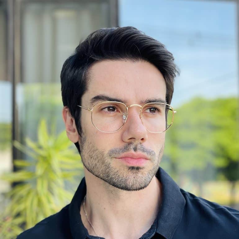 safine com br oculos de grau masculino hexagonal dourado gael 1