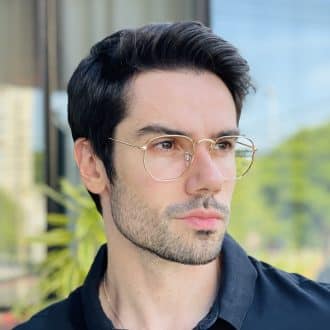 safine com br oculos de grau masculino hexagonal dourado gael 2