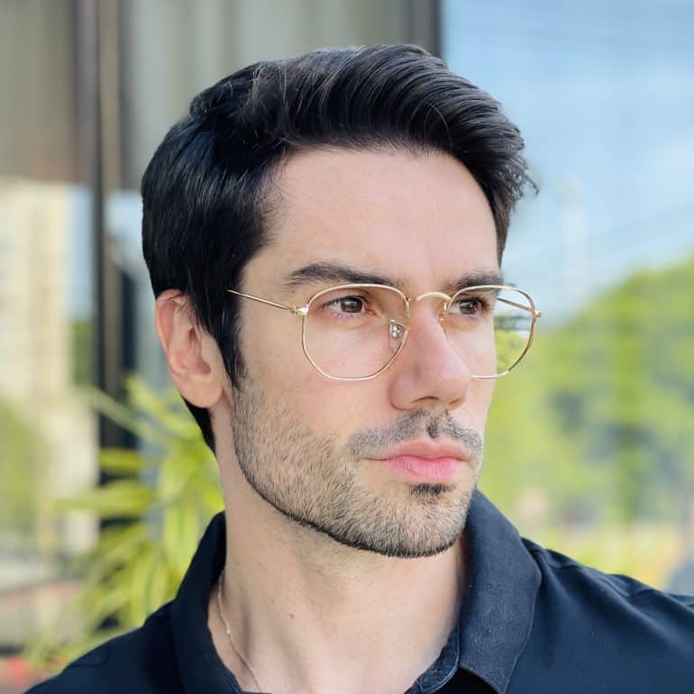 safine com br oculos de grau masculino hexagonal dourado gael 2