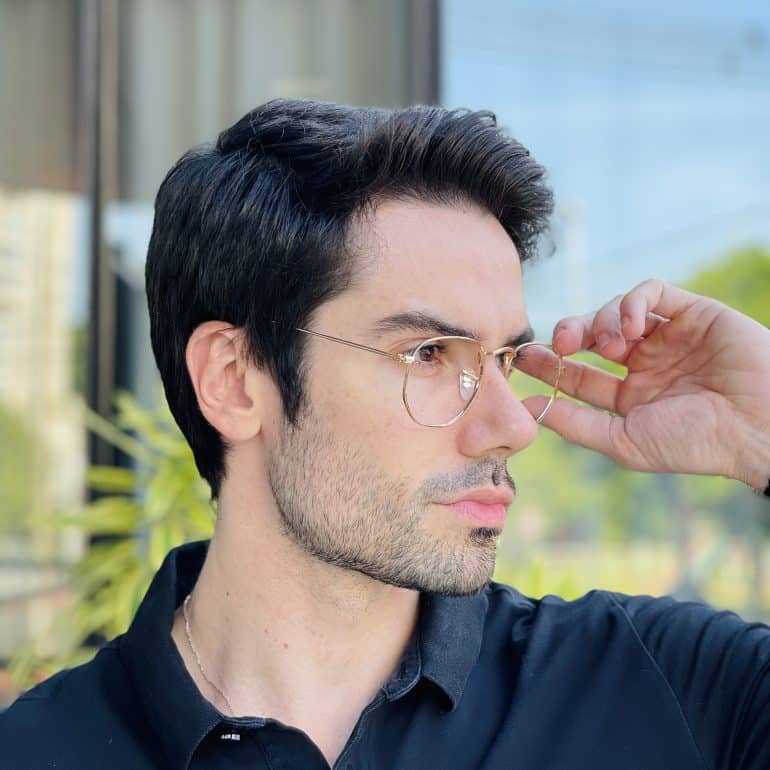 safine com br oculos de grau masculino hexagonal dourado gael 3