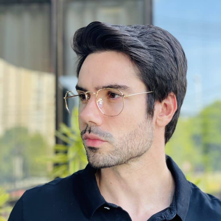 safine com br oculos de grau masculino hexagonal dourado gael 4
