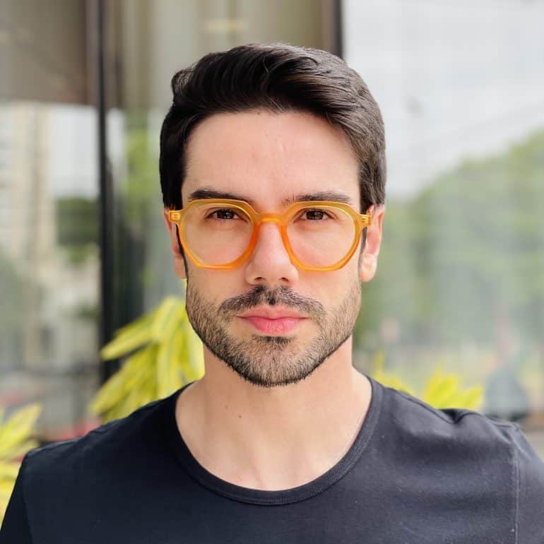safine com br oculos de grau masculino hexagonal laranja pedro