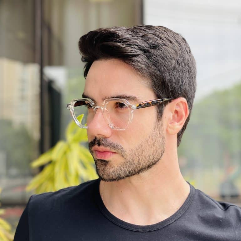 safine com br oculos de grau masculino hexagonal transparente pedro 4