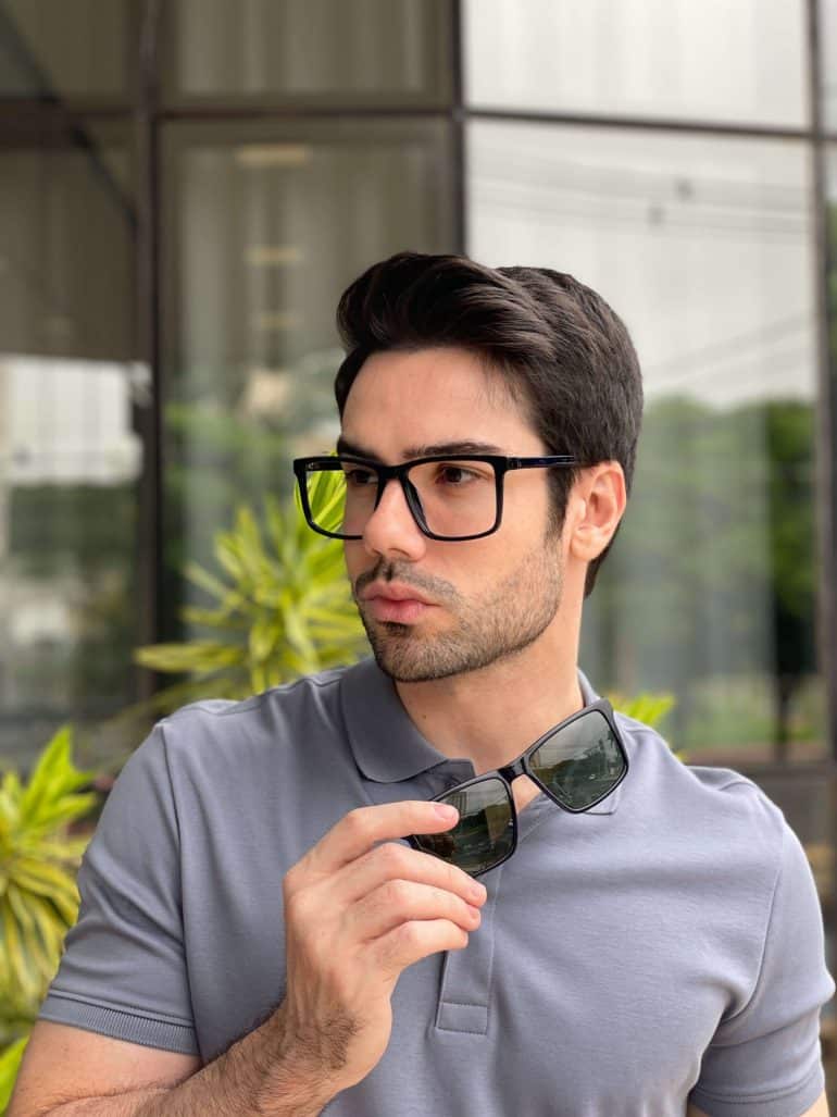 safine com br oculos 2 em 1 clip on masculino retangular azul escuro dave 2