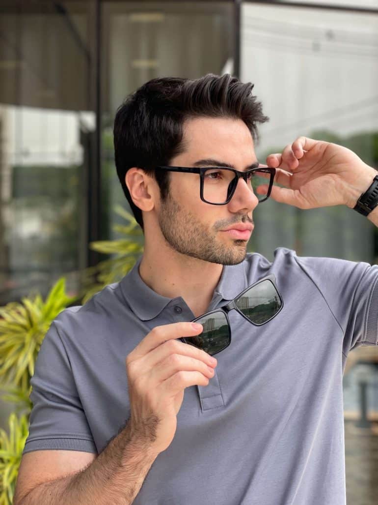 safine com br oculos 2 em 1 clip on masculino retangular azul escuro dave