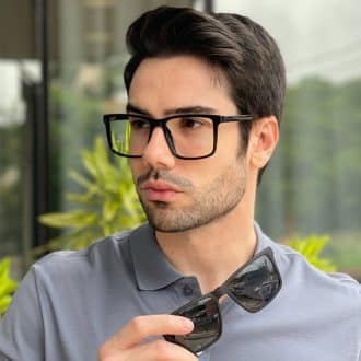 safine com br oculos 2 em 1 clip on masculino retangular preto fosco dave