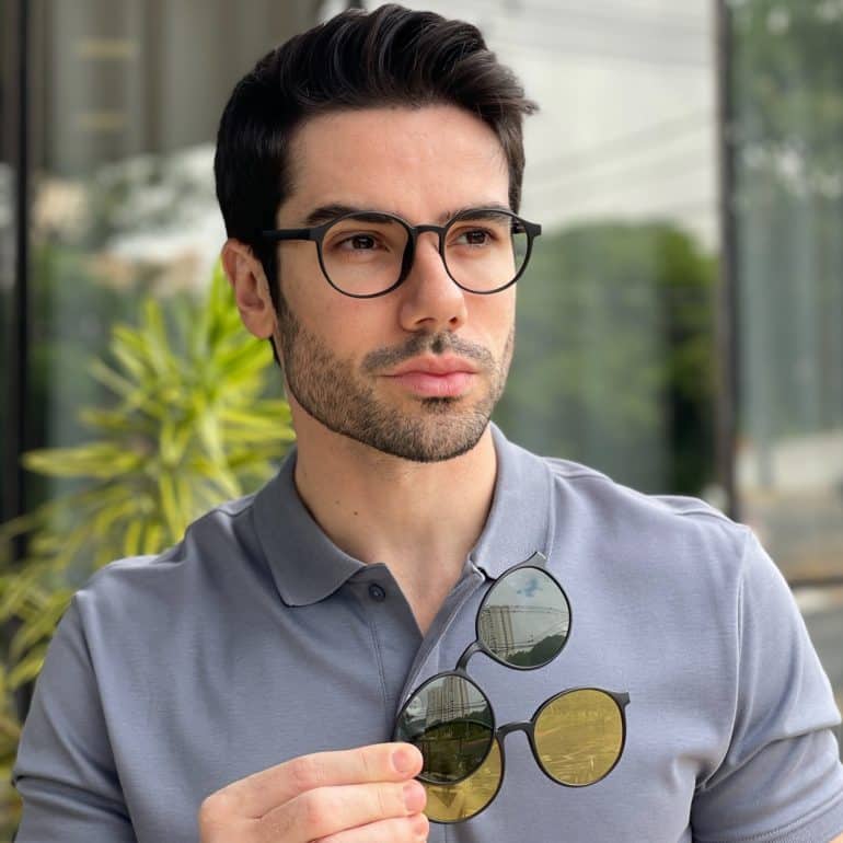 safine com br oculos 3 em 1 clip on masculino redondo preto lente verde ben 5