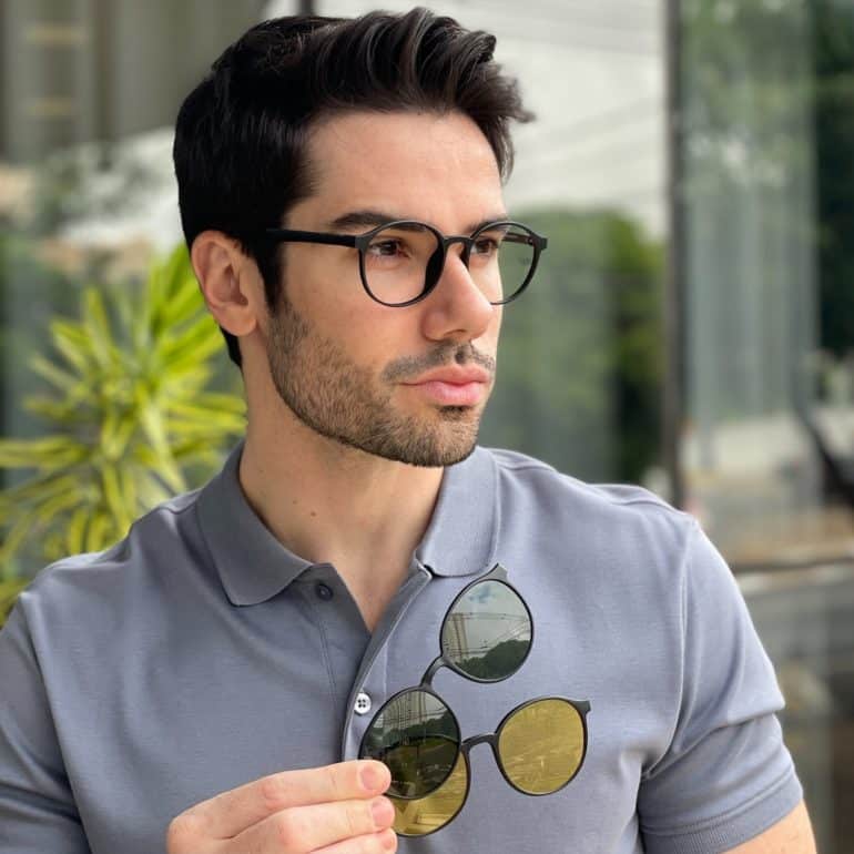 safine com br oculos 3 em 1 clip on masculino redondo preto lente verde ben 6