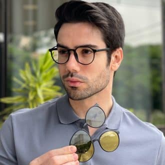 safine com br oculos 3 em 1 clip on masculino redondo preto lente verde ben 7