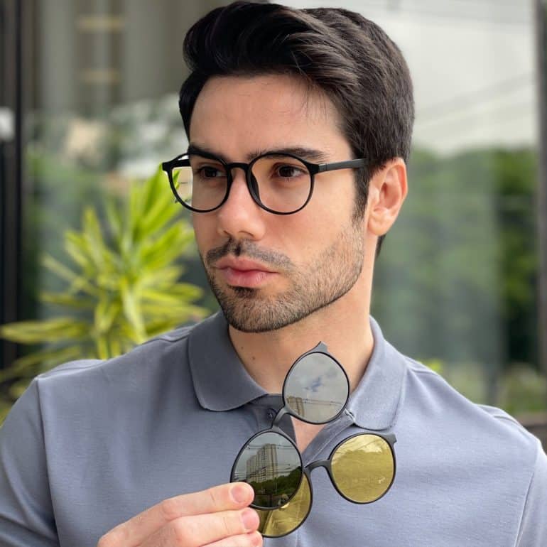 safine com br oculos 3 em 1 clip on masculino redondo preto lente verde ben 7