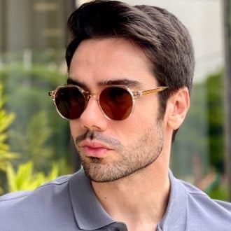 safine com br oculos de sol masculino redondo round marrom transparente