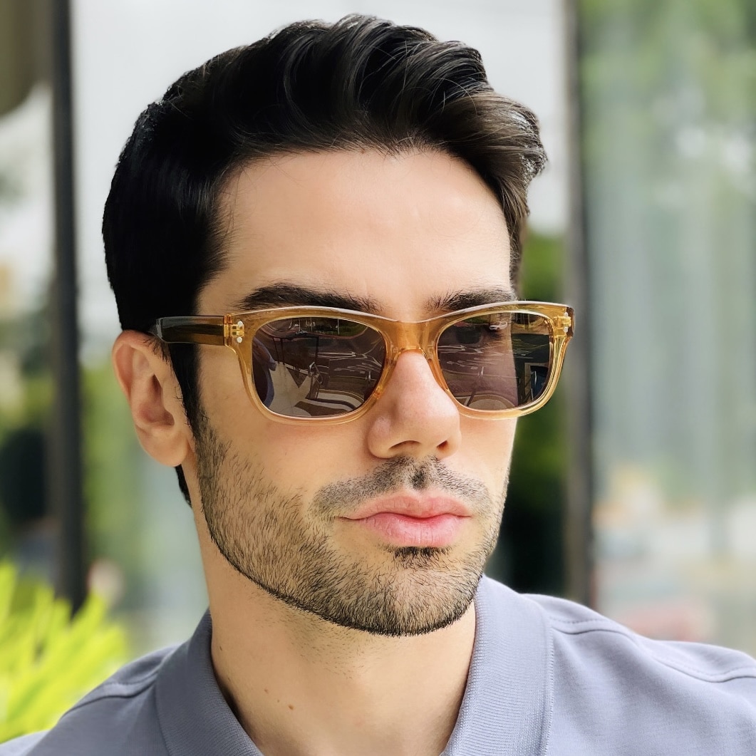 Óculos de Sol Masculino Retangular Champanhe Noah - Safine