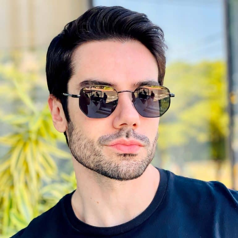 safine com br oculos de sol masculino hexagonal preto thales