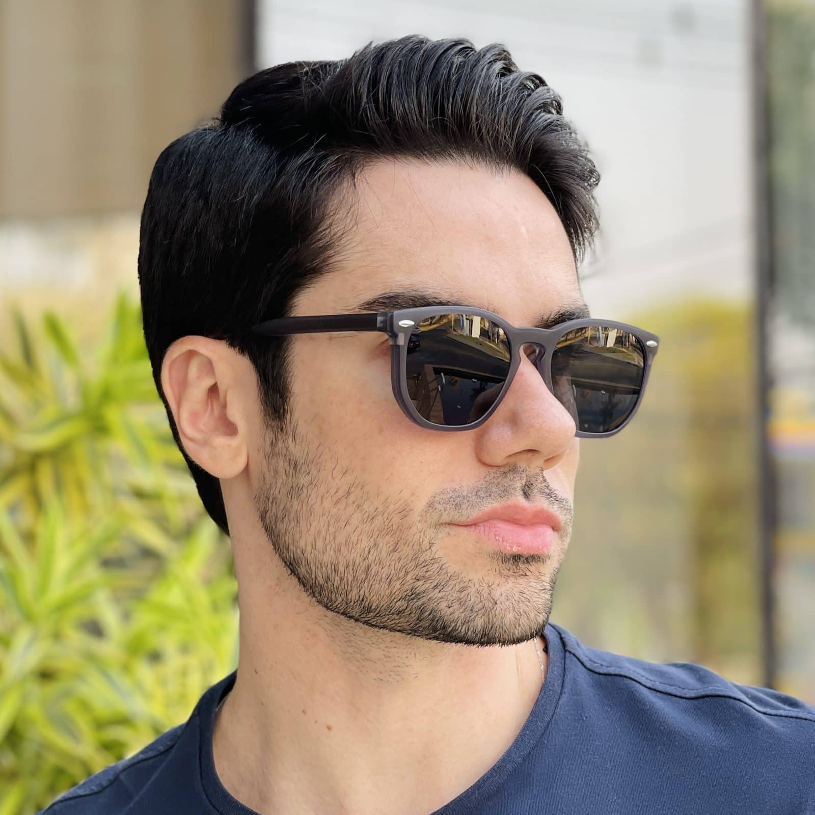 Óculos 2 em 1 Clip-On Masculino Hexagonal Cinza Fosco Juliano - Safine