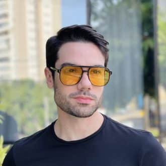safine com br oculos de sol aviador masculino amarelo alex