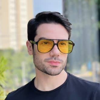 safine com br oculos de sol aviador masculino amarelo peter