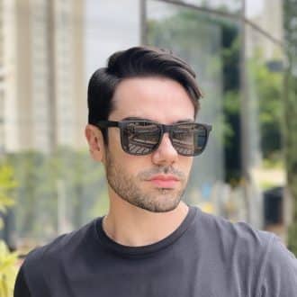 safine com br oculos de sol masculino quadrado preto fosco caio