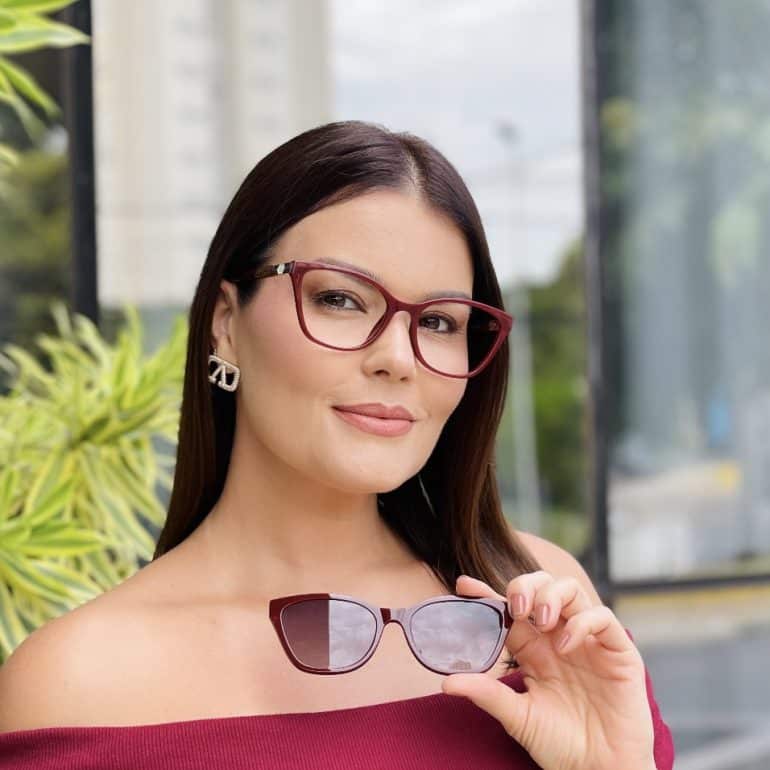 safine com br oculos feminino 2 em 1 clip on gatinho marsala manuela