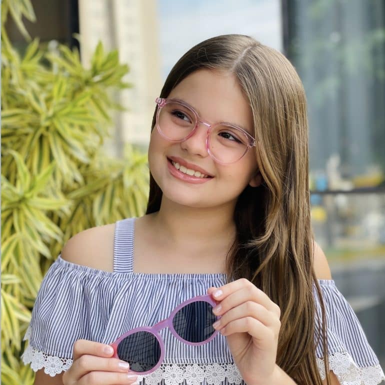 safine com br oculos infantil 2 em 1 clip on redondo rosa helo 1