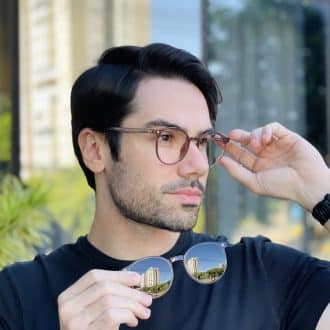 safine com br oculos 2 em 1 clip on masculino redondo marrom transparente joao 1