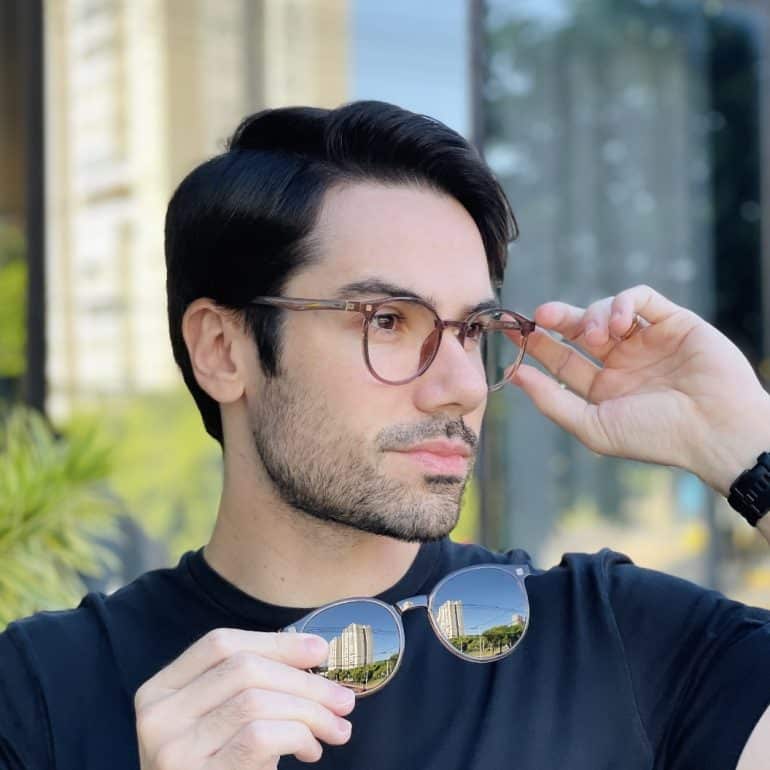 safine com br oculos 2 em 1 clip on masculino redondo marrom transparente joao 1