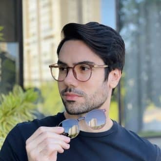 safine com br oculos 2 em 1 clip on masculino redondo marrom transparente joao 2
