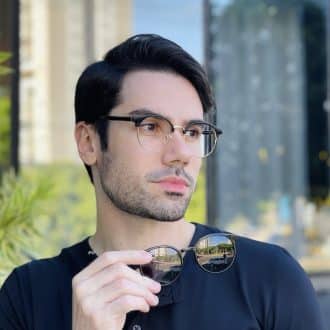 safine com br oculos 2 em 1 clip on masculino redondo preto e dourado marcos 1