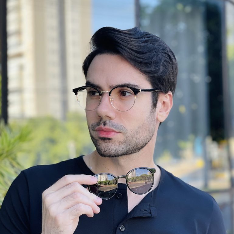 safine com br oculos 2 em 1 clip on masculino redondo preto e dourado marcos 2
