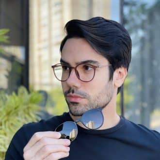safine com br oculos 2 em 1 clip on masculino redondo preto e marrom rui 2